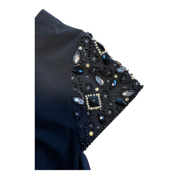 Eliza J 16W NWT Black Embellished Sleeve Ruched Christmas Party Cocktail Dress - Picture 6 of 16
